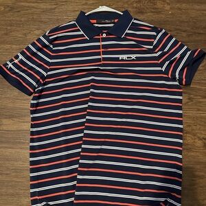 RLX Ralph Lauren Navy and Red Striped Polo Shirt
